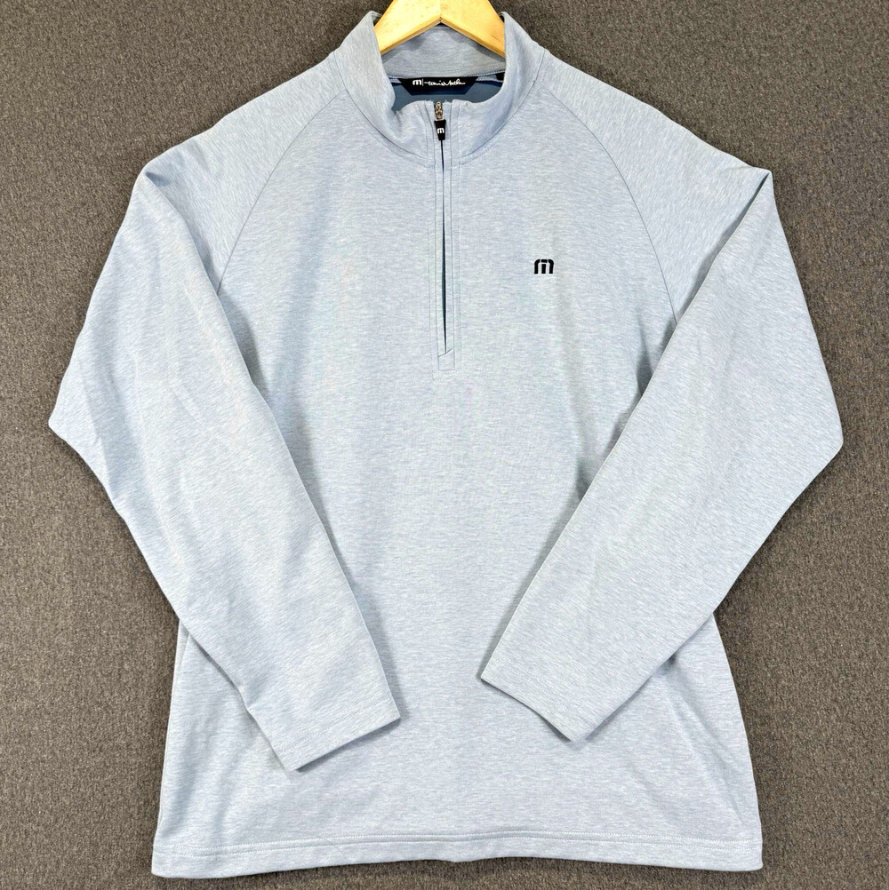 Travis Mathew Pullover Mens L Light Blue Heather Quarter Zip Golf Long Sleeve